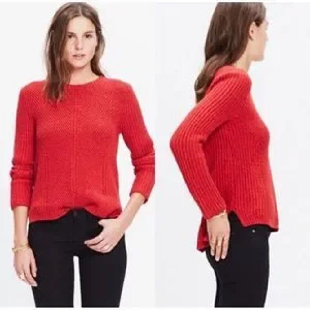 Madewell Hexcomb Texture‎ High Low Hem Sweater Red Pullover Womens Small